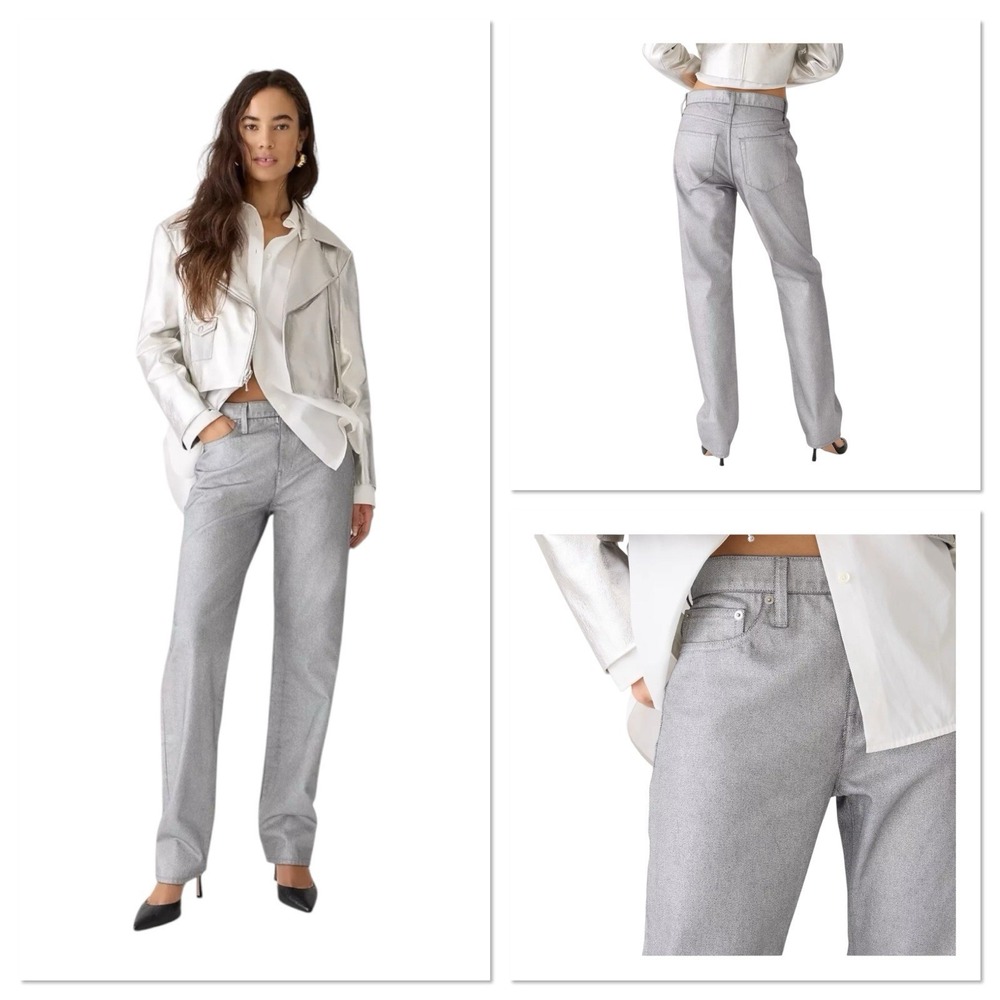J.Crew Collection Women's Straight Slouchy Jean Metallic Silver Size 28 BT619